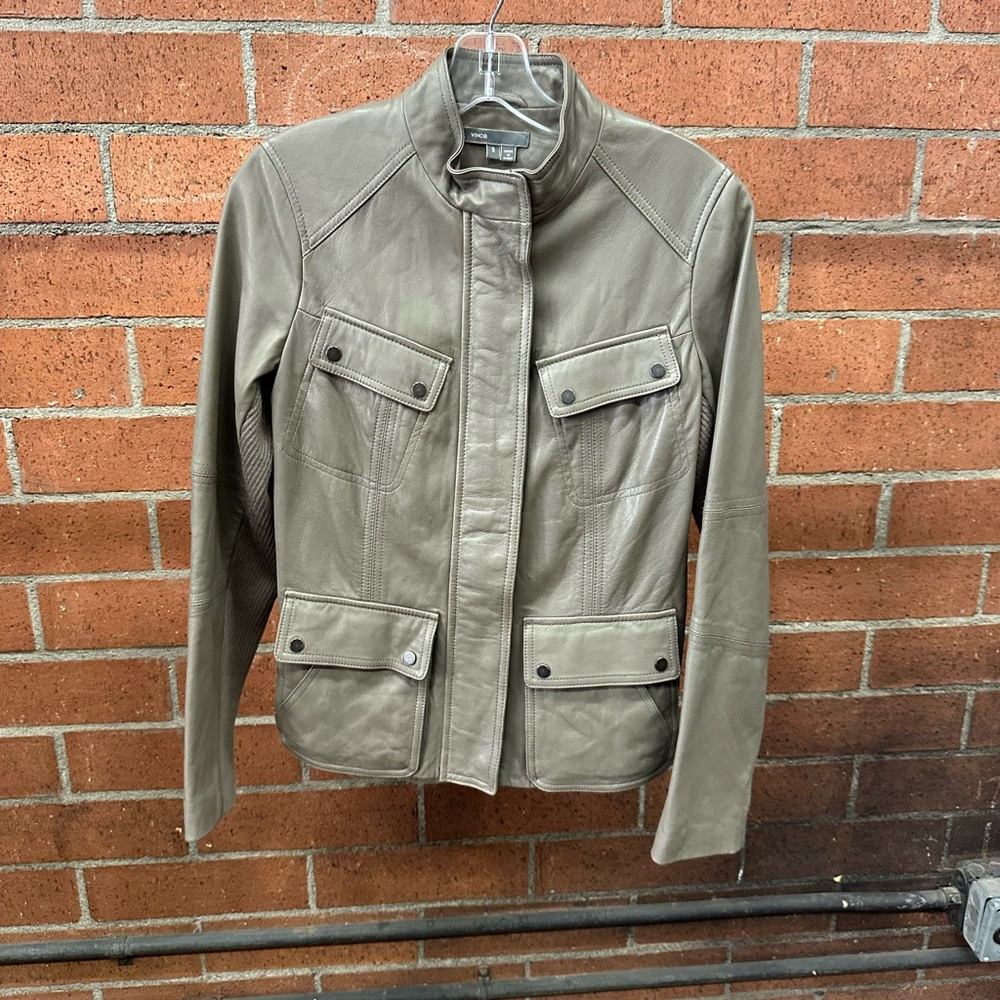 Women’s Grey Vince Leather Utility Jacket